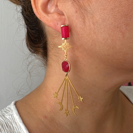 Maxi aretes piedra-estrella-piedra-lluvia de estrella - Mariana Osorno Joyería