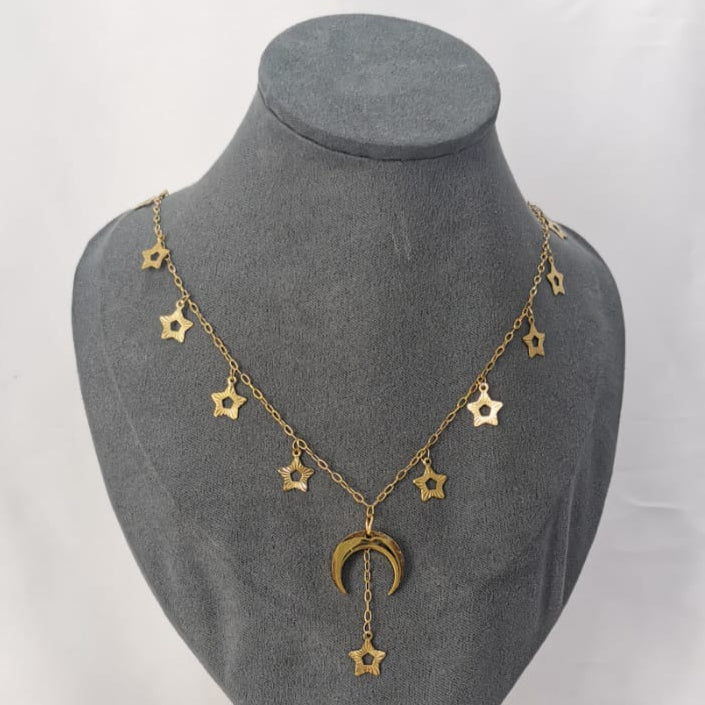 Collar de cadena de estrellas con dije de luna - Mariana Osorno Joyería