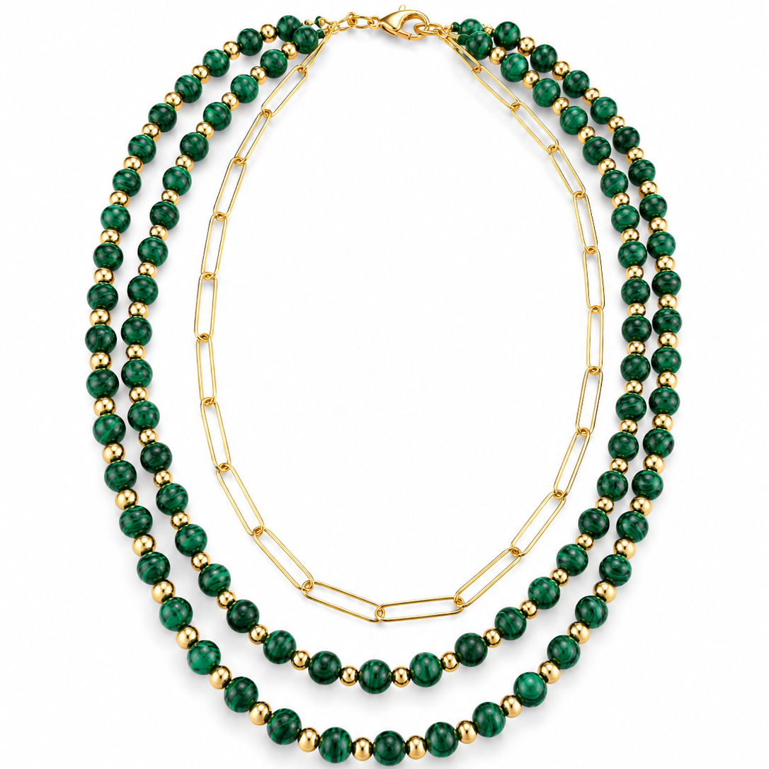 COLLAR TRIPLE AGATA VERDE