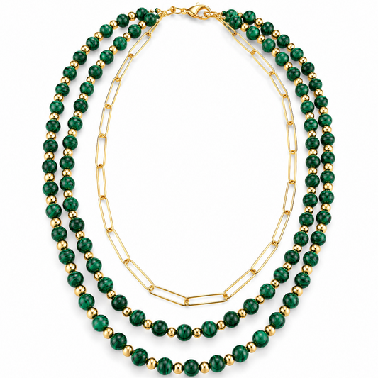 COLLAR TRIPLE AGATA VERDE