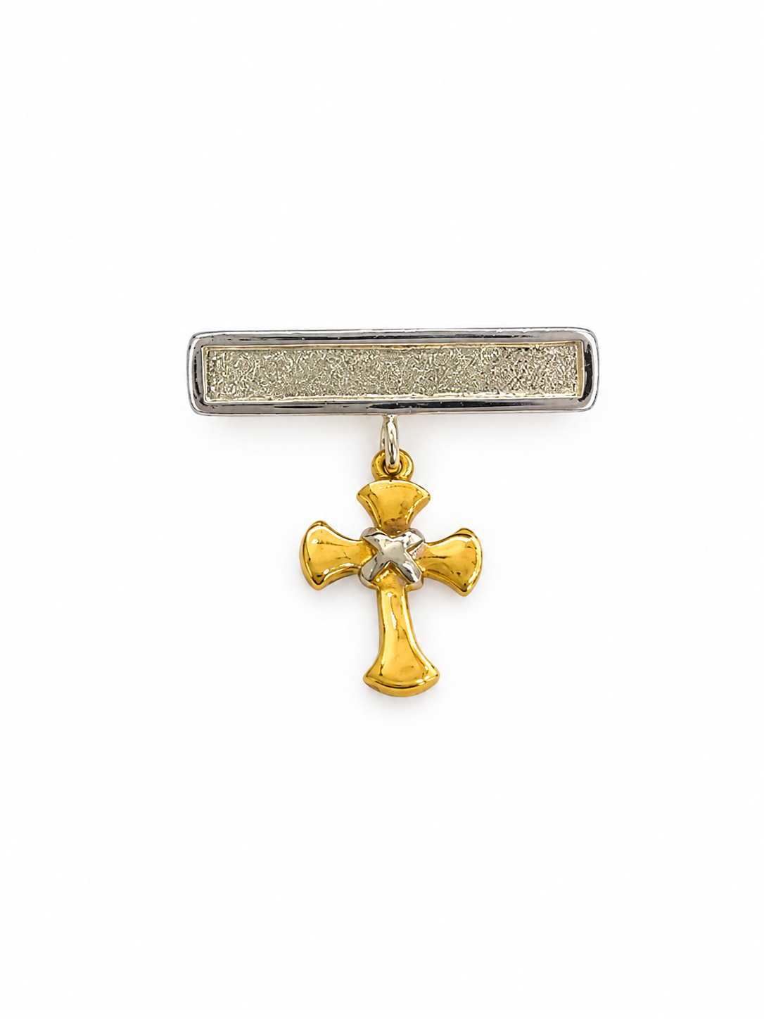 BROCHE CRUZ PLACA PLATEADA