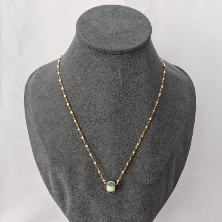 Collar de cadena con esmalte y dije de aro de ojo turco - Mariana Osorno Joyería